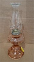 "GIANT" PINK GLASS OIL LAMP 6.5" BASE DIA