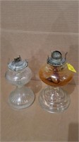2 GLASS OIL LAMPS W/O CHIMMNEY 6.5" & 5" BASE DIA