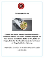 Giftcard by Chipotle Value $50.00
