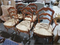 (5X) SOLID WOOD RUSH WOVEN SEATED ARM CHAIRS