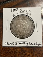 1907 Silver Sweden Proof  2 Kronor Coin