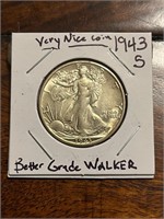 1943 S Silver US Walking Lib Half Dollar