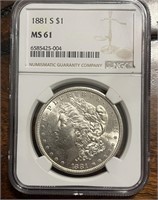 1881 S Morgan Silver Dollar Graded NGC MS61