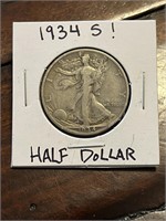 1934 S US Silver Walking Liberty Half Dollar