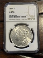 1886 Morgan Silver Dollar Graded NGC AU58