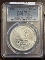 2018 South Africa 1oz .999 SILVER KRand PCGS MS70