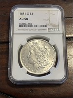 1881 O Morgan Silver Dollar Graded NGC AU58