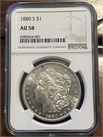 1880 S Morgan Silver Dollar Graded NGC AU58