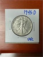1945 D UNC  US Silver Walking Liberty Half Dollar