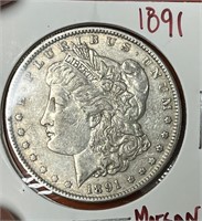 1891 US Morgan SILVER Dollar Coin AU
