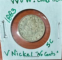 1883 Amazing US LIBERTY V Nickel "no cents"