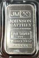 1oz Johnson and Matthey FINE .999 silver BAR