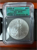 2006 W US 1oz Silver American Eagle Graded SP70