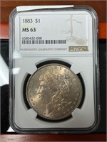 1883 Morgan Silver Dollar Graded NGC MS 63