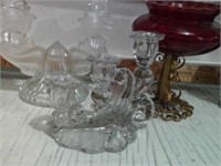 ART DECO GLASS, VASES, CANDLE HOLDERS, PITCHER