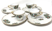 4 Cups & Saucer Snack Set Iridescent Holly
