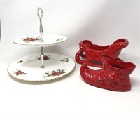 2 Tiered Serving Platter & Planters Holiday Holly