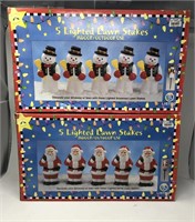 5 Lighted Lawn Stakes Santa Snowman