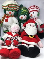 Lot of 5 Knitted Santa & Mrs Clause Snowmen