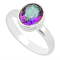 Natural 3.12ct Round Faceted Rainbow Topaz Ring