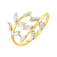14k Gold Crossover Ring w/ Textured Leaves