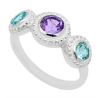 Natural 2.73ct Round 3-stone Amethyst & Topaz Ring
