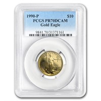 1990-p 1/4oz Proof American Gold Eagle Pr70 Dcam
