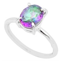 Natural 3.38 Oval Cut Faceted Rainbow Topaz Ring