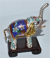 Miniature Chinese Cloisonne Elephant With Stand