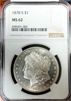 1878 S NGC MS 62 Morgan Silver Dollar (first year)