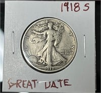 1818 S Walking Liberty Silver Half