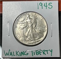 UNC 1945 Silver WALKING LIB Half Dollar