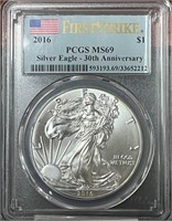 2016 American 1oz Silver Eagle 30th ANNIV. MS69