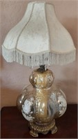 E - VINTAGE TABLE LAMP W/ FRINGED SHADE 31"T