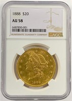 1888 $20 Gold Liberty Double Eagle AU-58