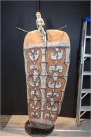 CARVED WOOD TRIBAL WAR SHEILD 68"x27" IMPERFECT