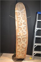 CARVED WOOD TRIBAL WAR SHEILD 77"x17" -IMPERFECT