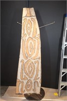 CARVED WOOD TRIBAL WAR SHEILD 70"x20" -IMPERFECT