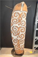 CARVED WOOD TRIBAL WAR SHEILD 65"x19" -IMPERFECT
