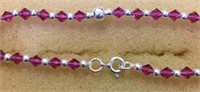 Sterling Silver Bead And Pink Crystal Bracelet