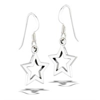 Sterling Silver High Polish Dangle Star Earrings