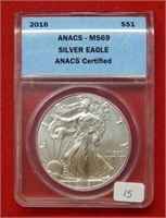 2016 American Eagle ANACS MS69 1 Ounce Silver