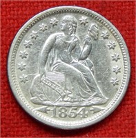 1854 Seated Liberty Silver Dime "Arrows"
