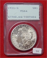 1921 S Morgan Silver Dollar PCGS MS64