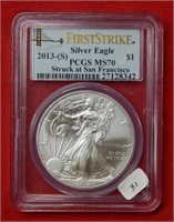 2013 (S) American Eagle PCGS MS70 1 Ounce Silver