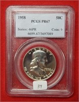 1958 Franklin Silver Half Dollar PCGS PR67