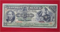1910 Mexico 5 Peso Bank Note