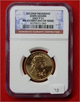 2007 Adams Golden Dollar NGC MS65 1st Day Issue