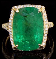14kt Gold 10.23 ct Natural Emerald & Diamond Ring