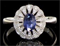 Antique Style Natural Sapphire & Diamond Ring